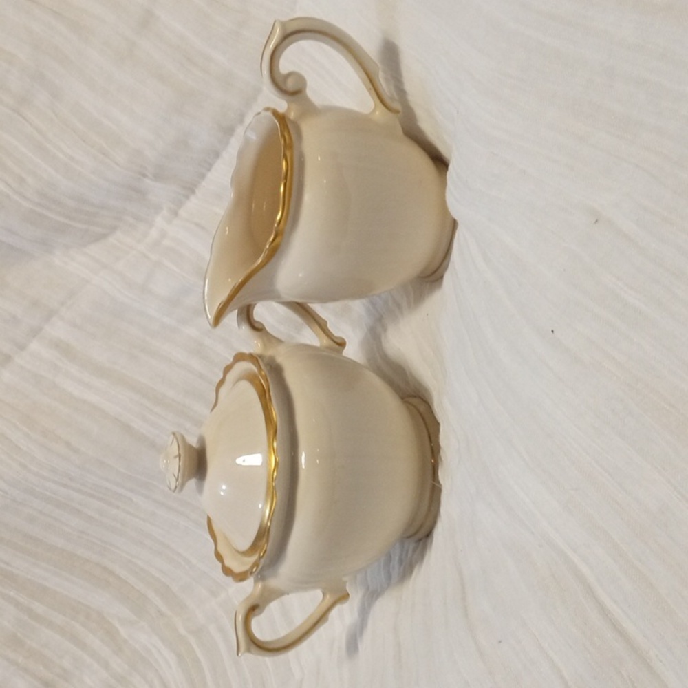 Old Ivory Gold Rim Cream & Sugar Syracuse China -SEE PHOTOS- Tiny Chip